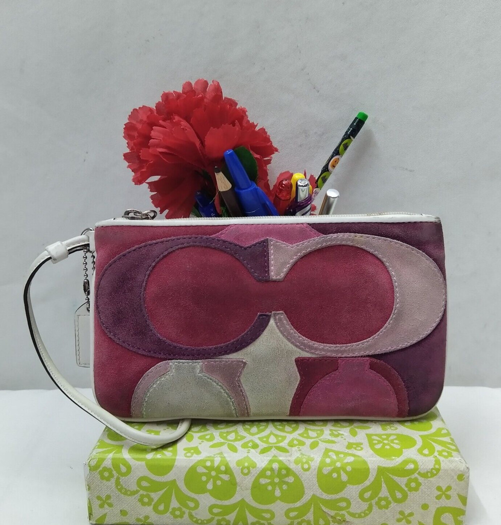 Coach Multicolor Suede Leather Zipper Closure Wristlet - Coin Wallet